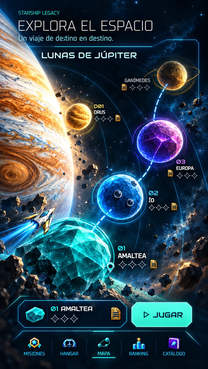 Imagen promocional de Starship Legacy: mapa de las lunas de Júpiter